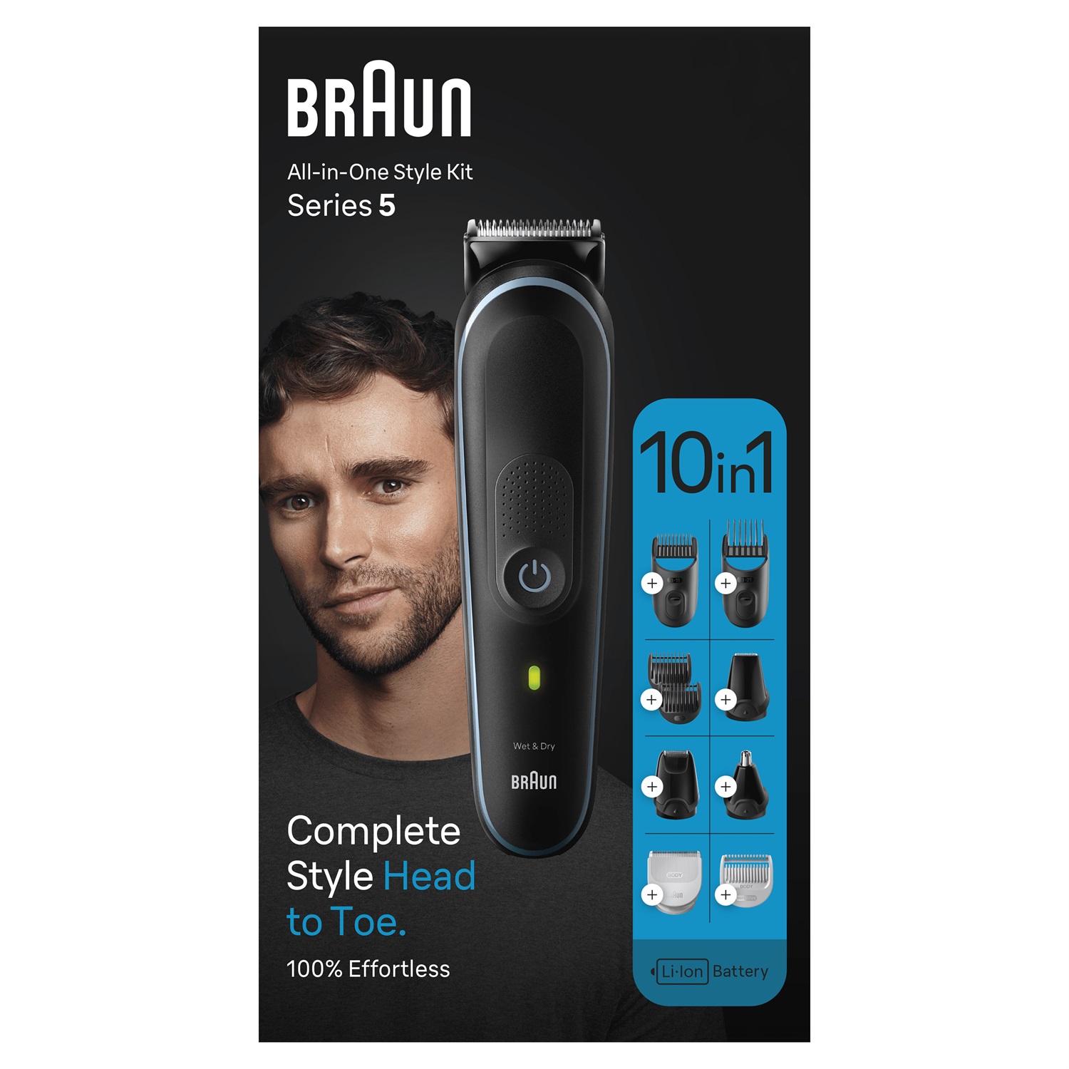 Braun MGK5445 Regolabarba e Tagliacapelli Uomo 10-in-1 Nero - Rasoio Elettrico per Barba, Capelli, Corpo, Naso e Orecchie con 100 Minuti di Utilizzo Senza Fili