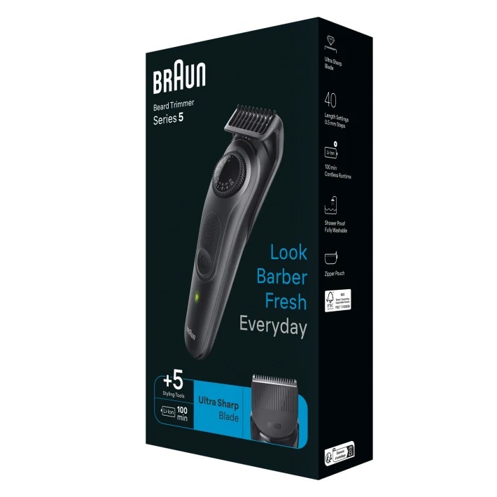 Braun Series 5 BT5420 Rasoio Elettrico per Barba da Uomo con Lama Ultra Affilata, 40 Impostazioni di Lunghezza, Ricaricabile Senza Fili, Impermeabile