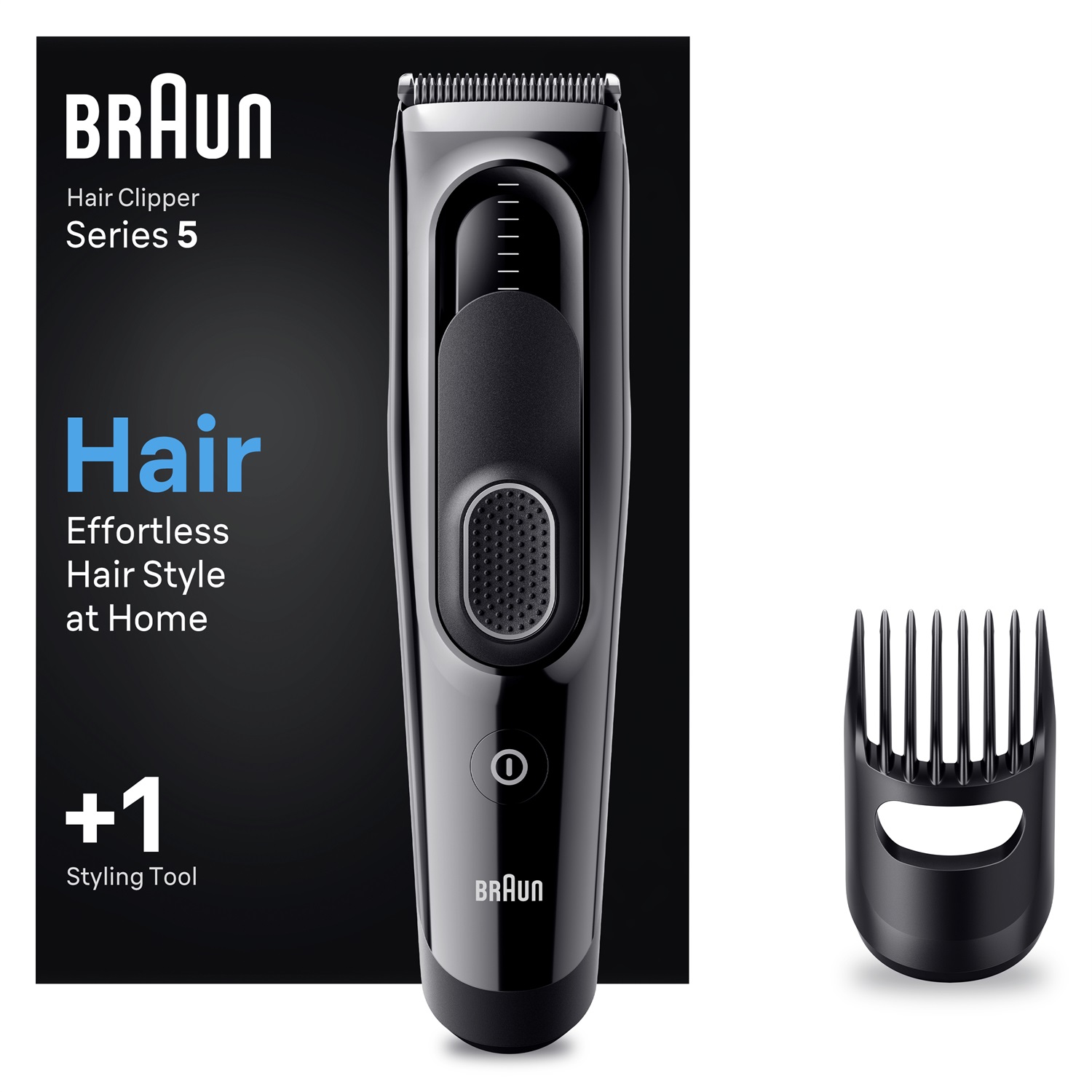 Braun Series 5 HC5310 Tagliacapelli per Uomo - Nero, 3 mm, 2,4 cm, Autonomia 50 min, Set Completo con Pettine e Pennello