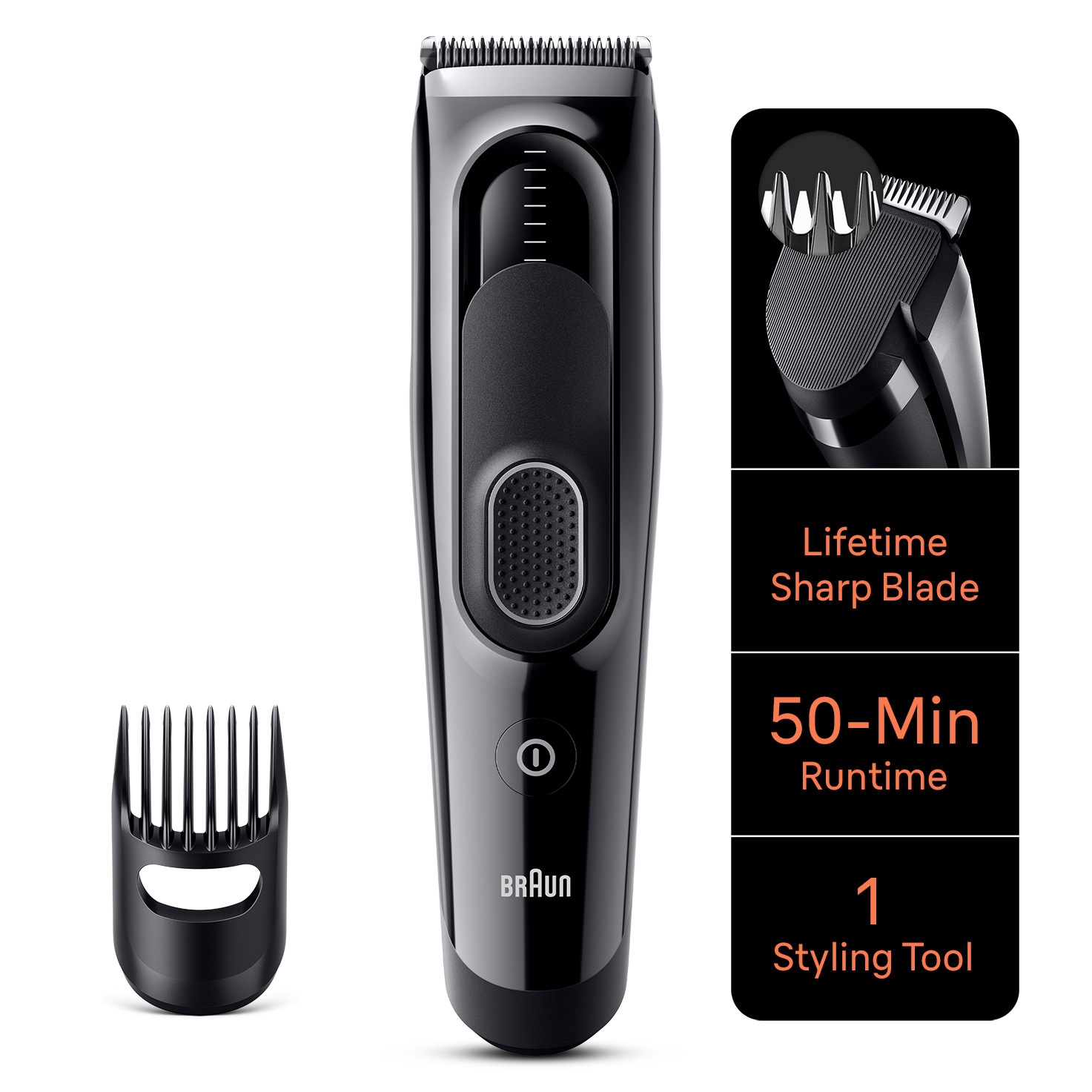 Braun Series 5 HC5310 Tagliacapelli per Uomo - Nero, 3 mm, 2,4 cm, Autonomia 50 min, Set Completo con Pettine e Pennello