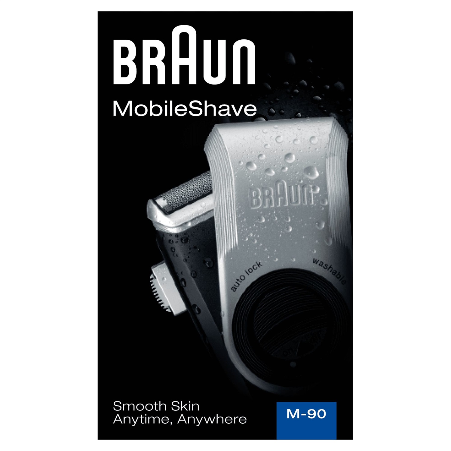 Braun MobileShave M90 - Rasoio portatile da viaggio, Wet&Dry, 60 min di autonomia, Blu/Argento/Nero
