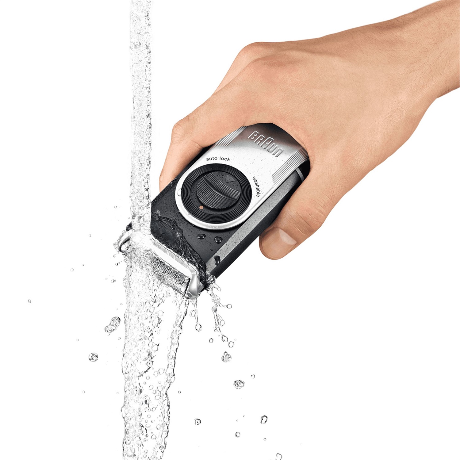 Braun MobileShave M90 - Rasoio portatile da viaggio, Wet&Dry, 60 min di autonomia, Blu/Argento/Nero