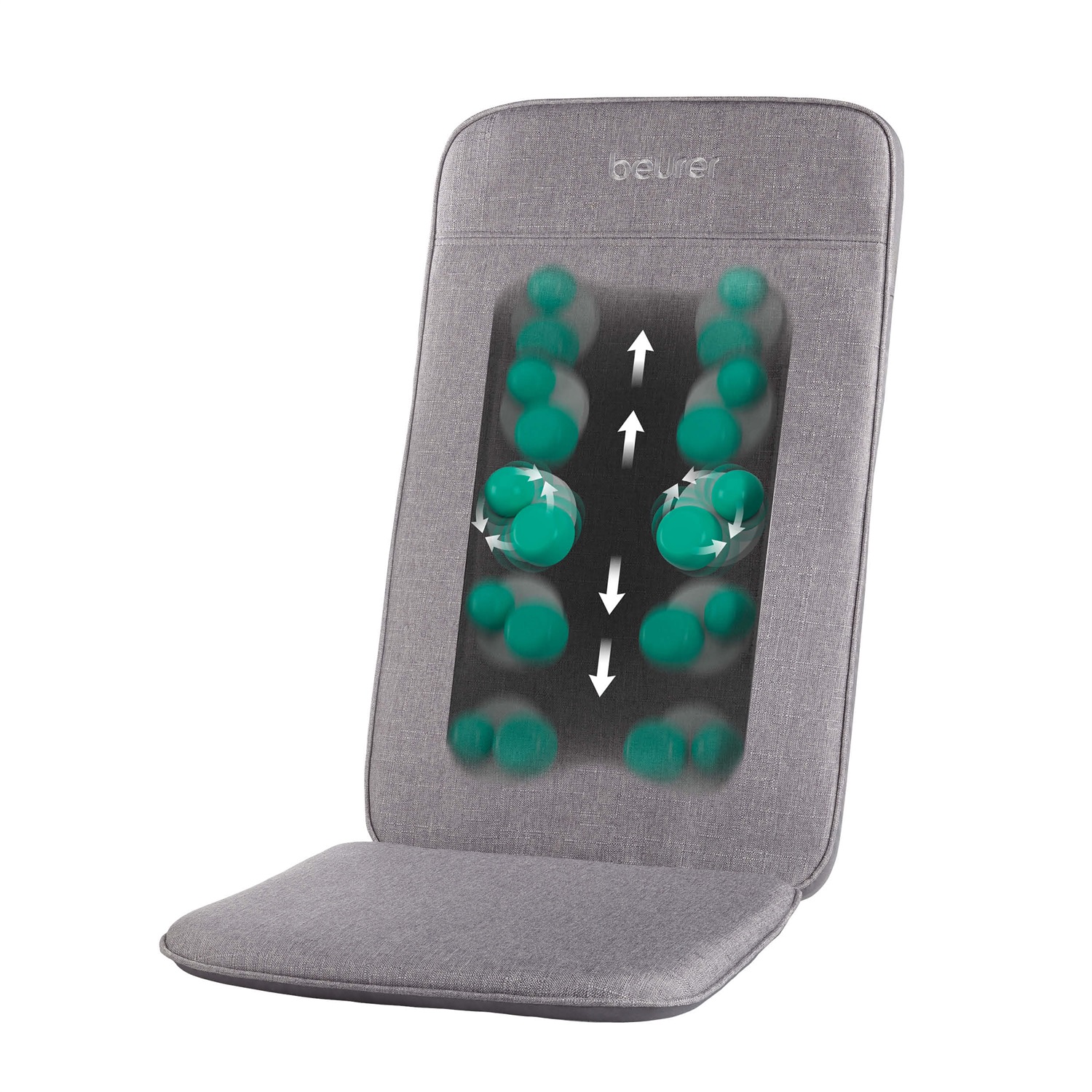 Beurer MG 202 - Cuscino massaggiante shiatsu con 2 livelli di intensità, 4 testine massaggianti, design moderno in grigio chiaro, adatto per casa e ufficio