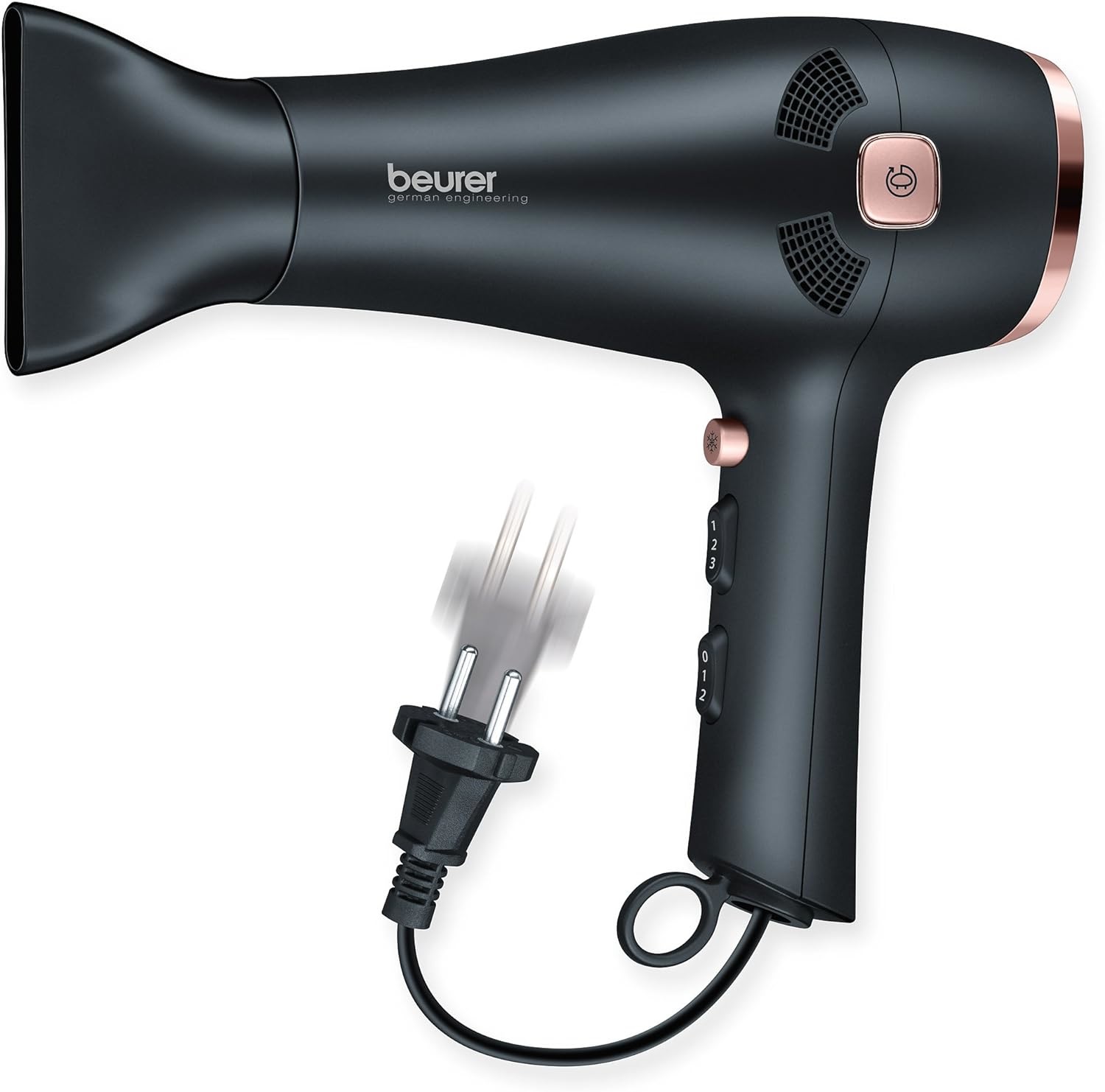 Beurer HC 55 Asciugacapelli 2000W con Funzione Ionica, Cavo Retrattile, 3 Livelli di Calore, Getto Freddo e Ugello Professionale