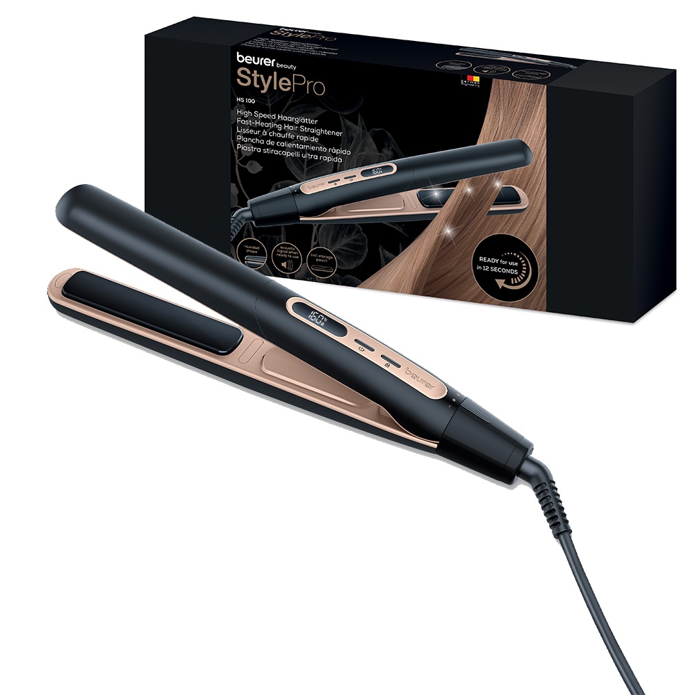 Beurer HS 100 Piastra per Capelli con Rivestimento in Ceramica, Pronta all'Uso in 12 Secondi, Impostazioni di Temperatura da 120 °C a 220 °C