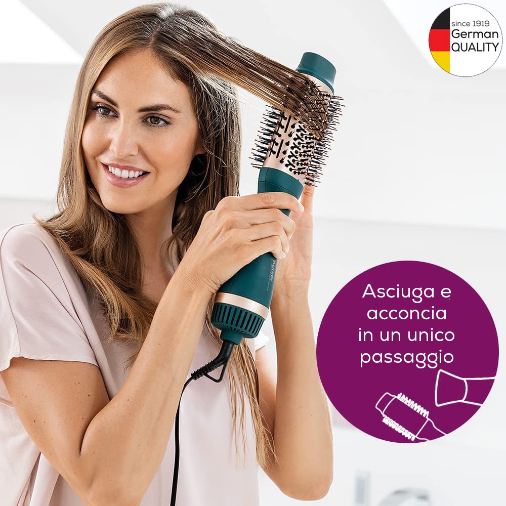 Beurer HC 45 Ocean Spazzola ad Aria Volumizzante 2 in 1 - Potenza 1000 Watt, Funzione a Ioni, 2 Livelli di Riscaldamento e Ventilazione, Forma Ovale per Volume e Setole Districanti