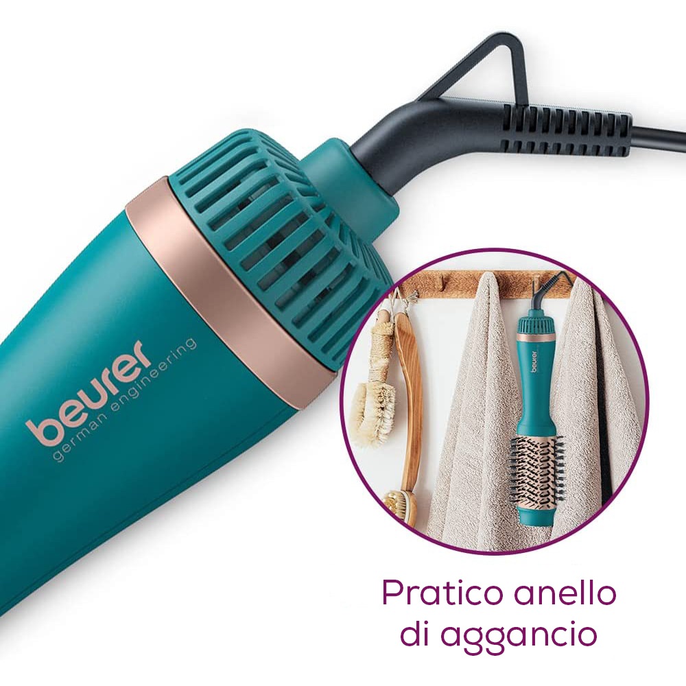 Beurer HC 45 Ocean Spazzola ad Aria Volumizzante 2 in 1 - Potenza 1000 Watt, Funzione a Ioni, 2 Livelli di Riscaldamento e Ventilazione, Forma Ovale per Volume e Setole Districanti