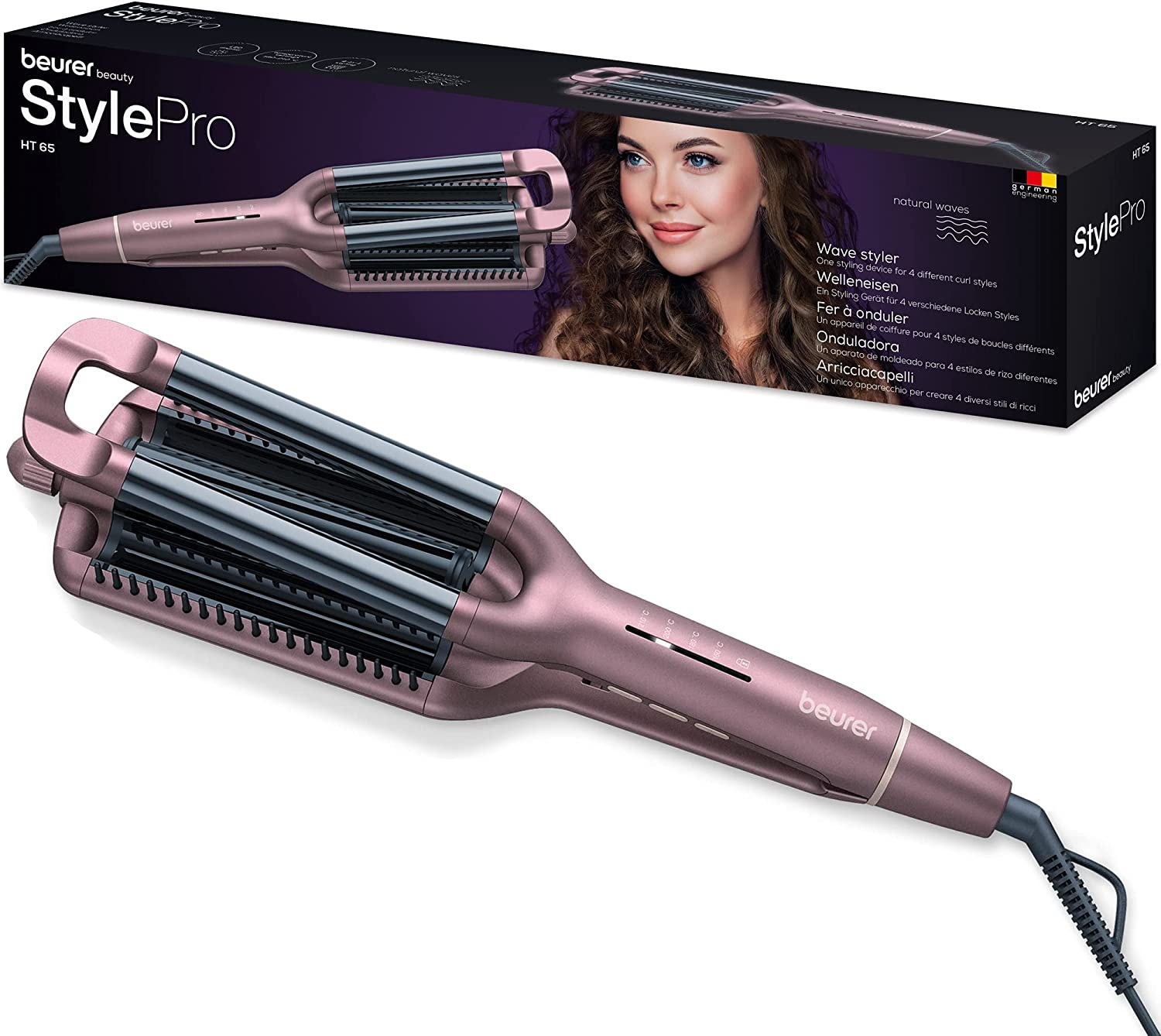 Beurer HT 65 Arricciacapelli 4 in 1 - Beach Waves, Onde Naturali, Mermaid Waves e Onde Morbide Anni '20, Temperatura Regolabile 160-210°C, Rivestimento in Ceramica e Cheratina, Spegnimento Automatico