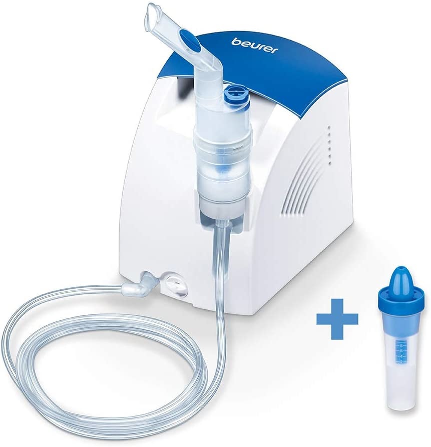 Beurer IH 26 Aerosol a Compressore con Doccia Nasale e Accessori Completi, Bianco/Blu, 16.6 x 14.8 x 14.1 cm, Alimentazione AC 230 V, 50 Hz