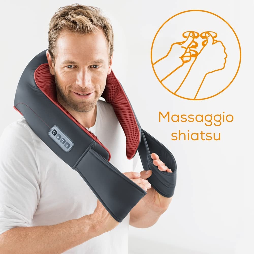 Beurer MG 151 Massaggiatore Shiatsu 3D con 8 Teste Massaggianti, Funzione Riscaldamento e 3 Livelli di Intensità per Cervicale, Schiena, Spalle e Gambe