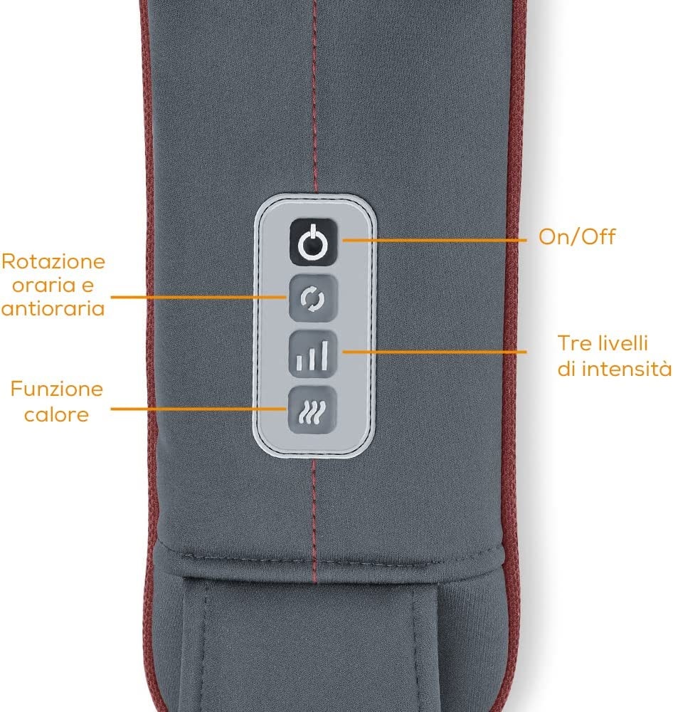 Beurer MG 151 Massaggiatore Shiatsu 3D con 8 Teste Massaggianti, Funzione Riscaldamento e 3 Livelli di Intensità per Cervicale, Schiena, Spalle e Gambe