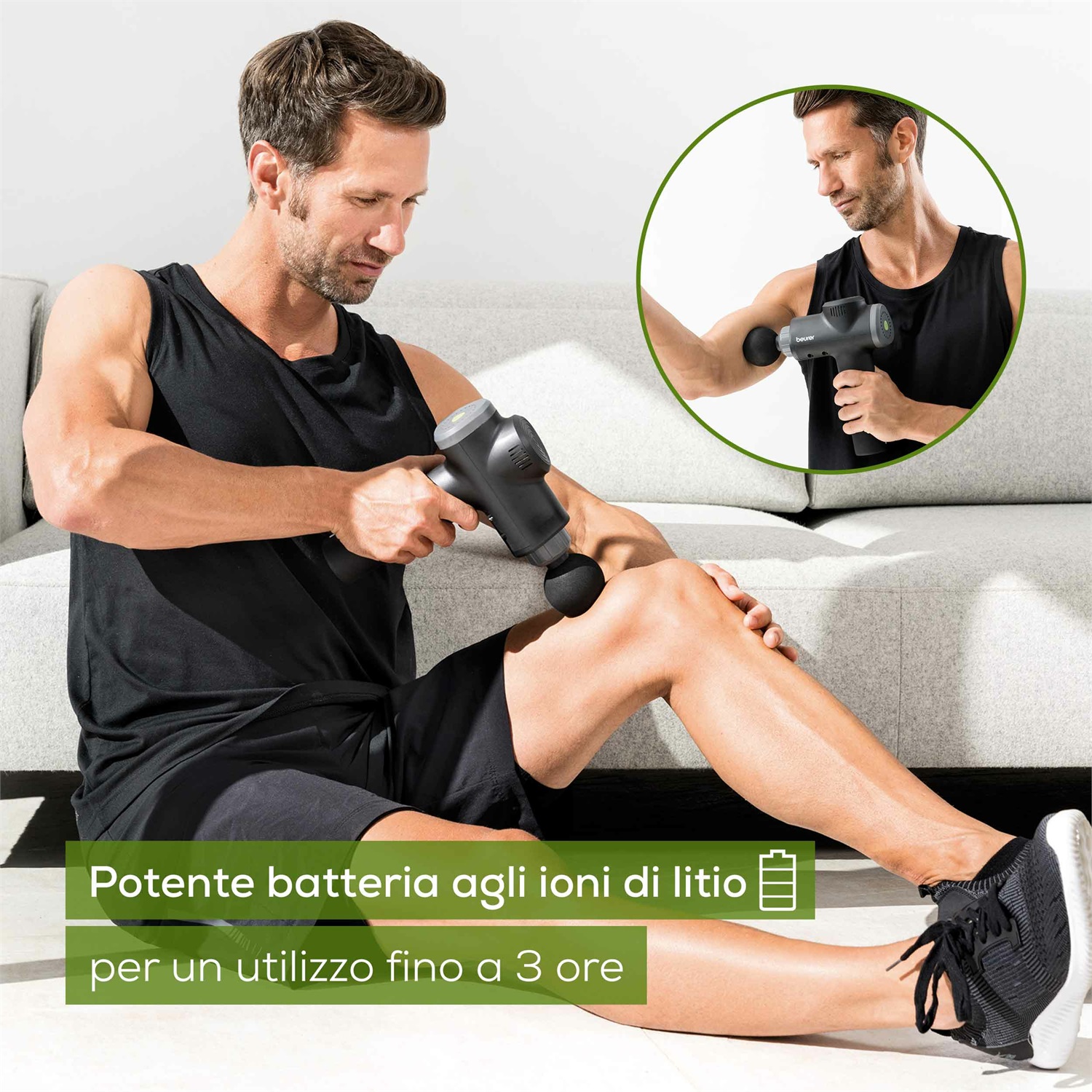 Beurer MG 180 Massage Gun - Pistola per Massaggio Muscolare con 6 Accessori, 4 Livelli di Intensità e Batteria da 3 Ore per Massaggio a Percussione