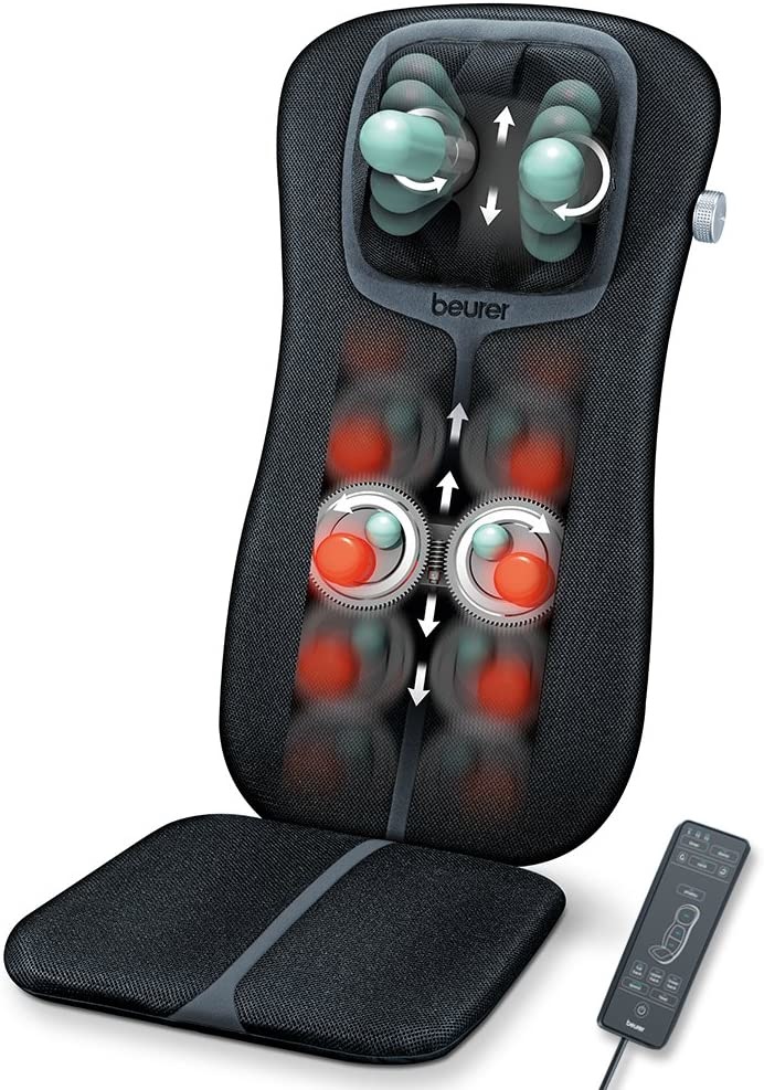 Beurer MG 254 2 in 1 - Coprisedile per Massaggio Shiatsu a Schiena e Cervicale con 4 Teste Rotanti, 2 Elementi Massaggianti e Funzione di Riscaldamento Attivabile