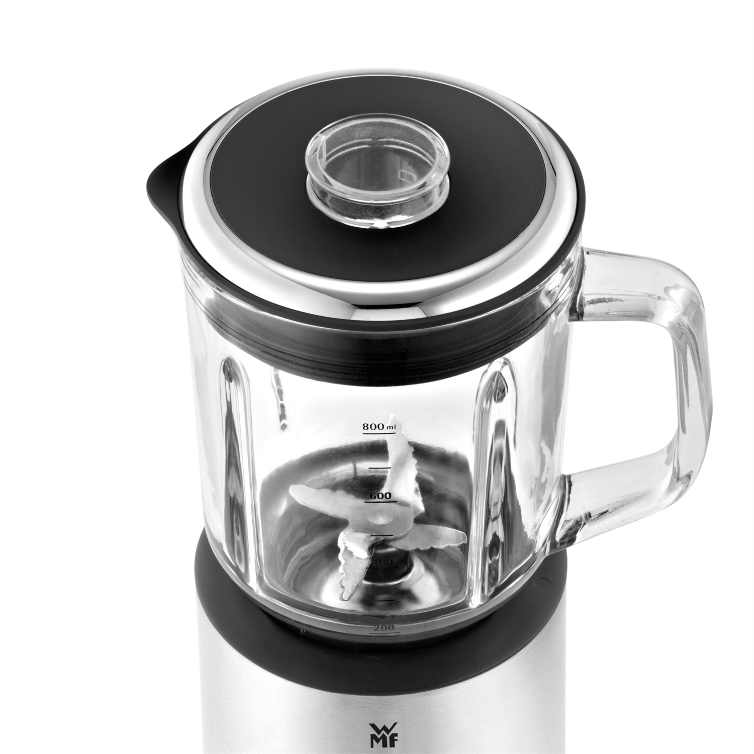 WMF KITCHENminis 0416490011 Frullatore da tavolo 0,8 L 400 W Nero Acciaio inox Trasparente con Caraffa in Vetro e Funzione Pulse