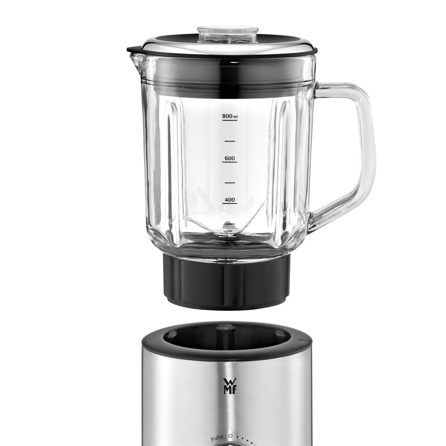 WMF KITCHENminis 0416490011 Frullatore da tavolo 0,8 L 400 W Nero Acciaio inox Trasparente con Caraffa in Vetro e Funzione Pulse