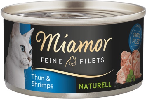 Miamor Delicato Filetto Naturale - Cibo Umido per Gatti con Tonno e Gamberetti, 80 g