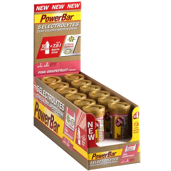 PowerBar 5 Electrolytes Sport Drink - Tubo da 10 Compresse Pompelmo Rosa, Privo di Calorie, Zero Zuccheri, con Caffeina