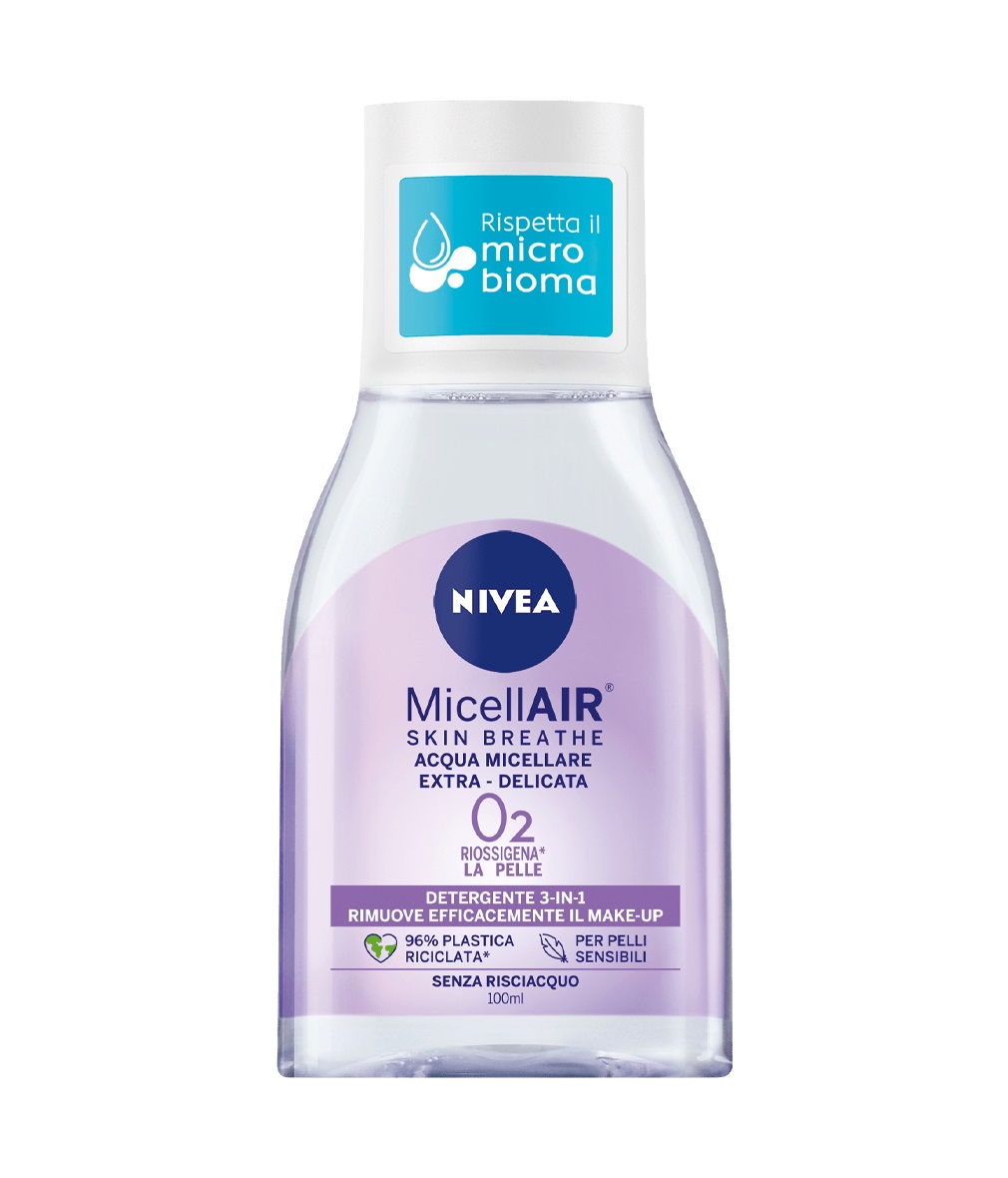 NIVEA MicellAIR Skin Breathe Acqua Micellare Extra-Delicata 3in1 100 ml - Idrata e lenisce la pelle, senza residui