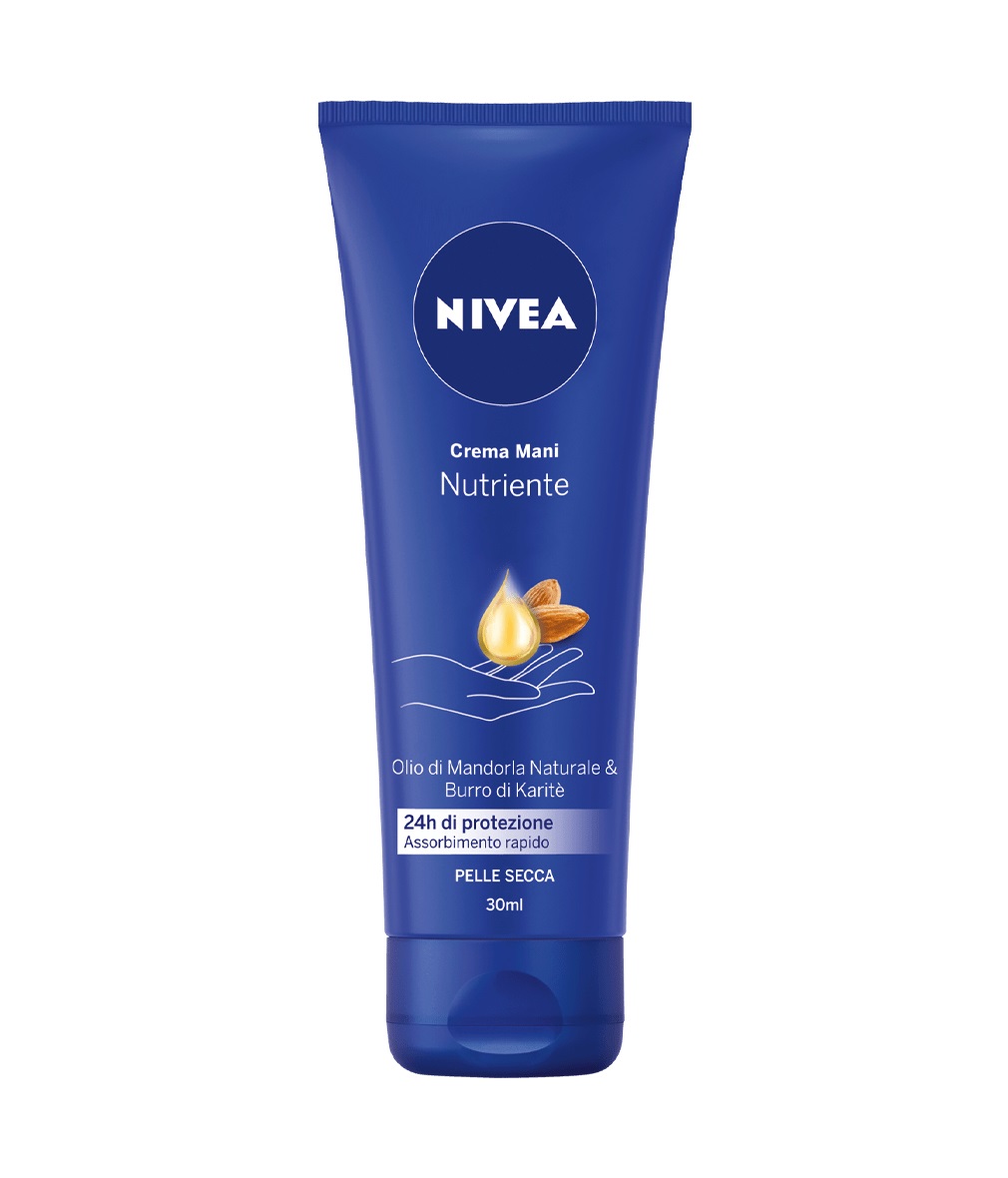 NIVEA Crema Mani Nutriente Mini 30 ml con Acido Ialuronico e Olio di Mandorla - Idratazione e Protezione per Mani Morbide