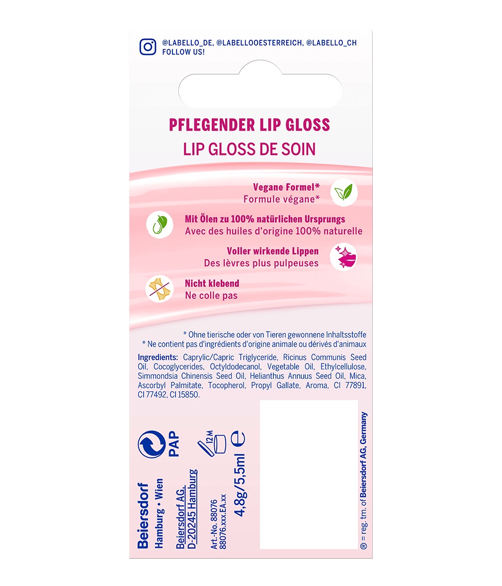 Labello Lip Gloss Nutriente Trasparente 5,5 ml - Lucidalabbra Idratante per Labbra Naturali e Lucide