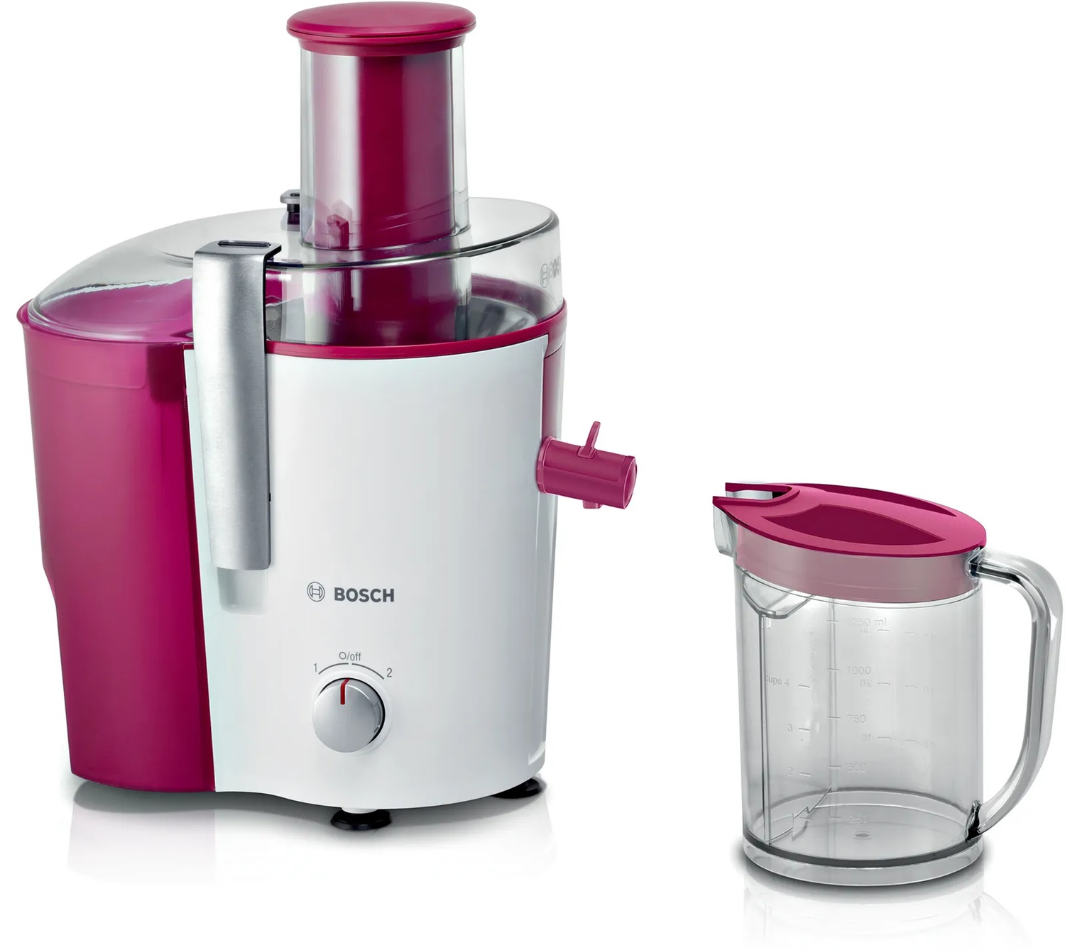 Bosch MES25C0 Spremiagrumi Centrifuga 700 W, Capacità 2 L, Colore Ciliegia e Bianco, Materiale Plastica e Acciaio Inossidabile