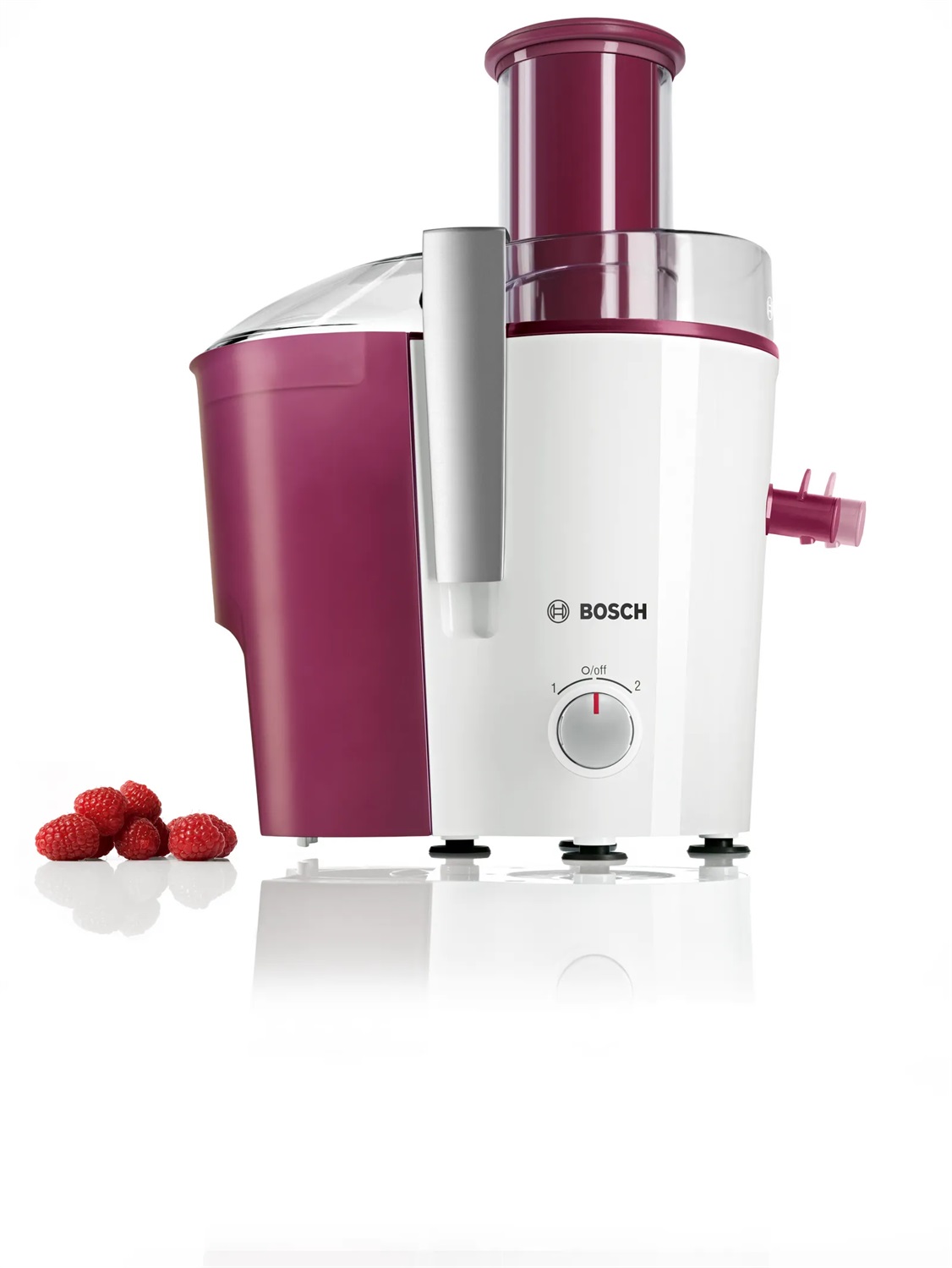 Bosch MES25C0 Spremiagrumi Centrifuga 700 W, Capacità 2 L, Colore Ciliegia e Bianco, Materiale Plastica e Acciaio Inossidabile