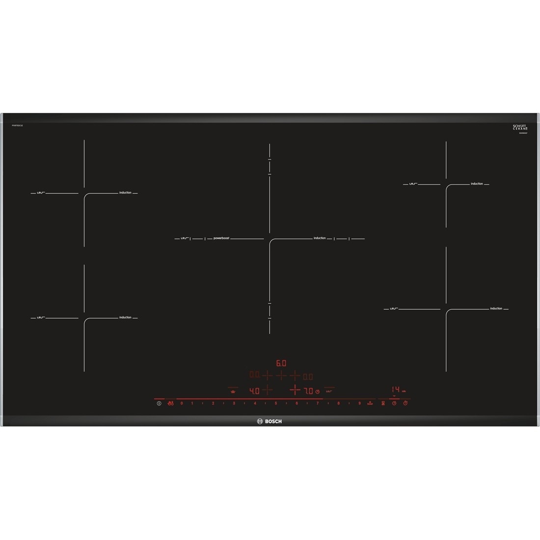 Bosch PIV975DC1E Piano Cottura a Induzione 90 cm, 5 Zone Cottura, Vetroceramica Nero, Da Incasso