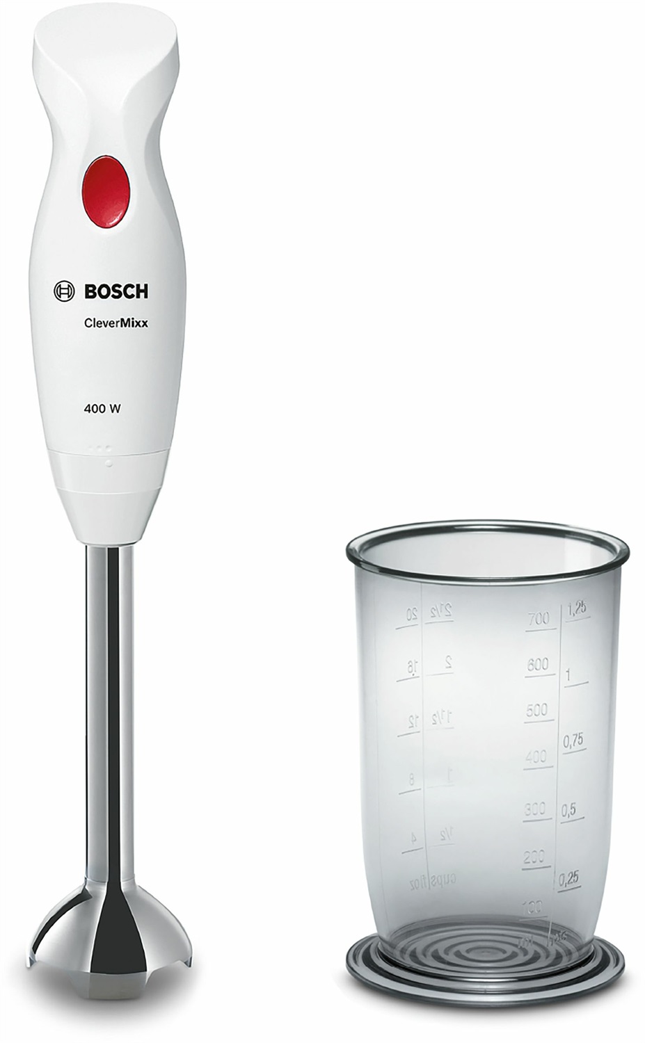 Bosch MSM24100 Frullatore a immersione CleverMixx 400W Bianco e Rosso con Piedino Rimovibile in Acciaio Inossidabile e Ciotola da 0,75 L