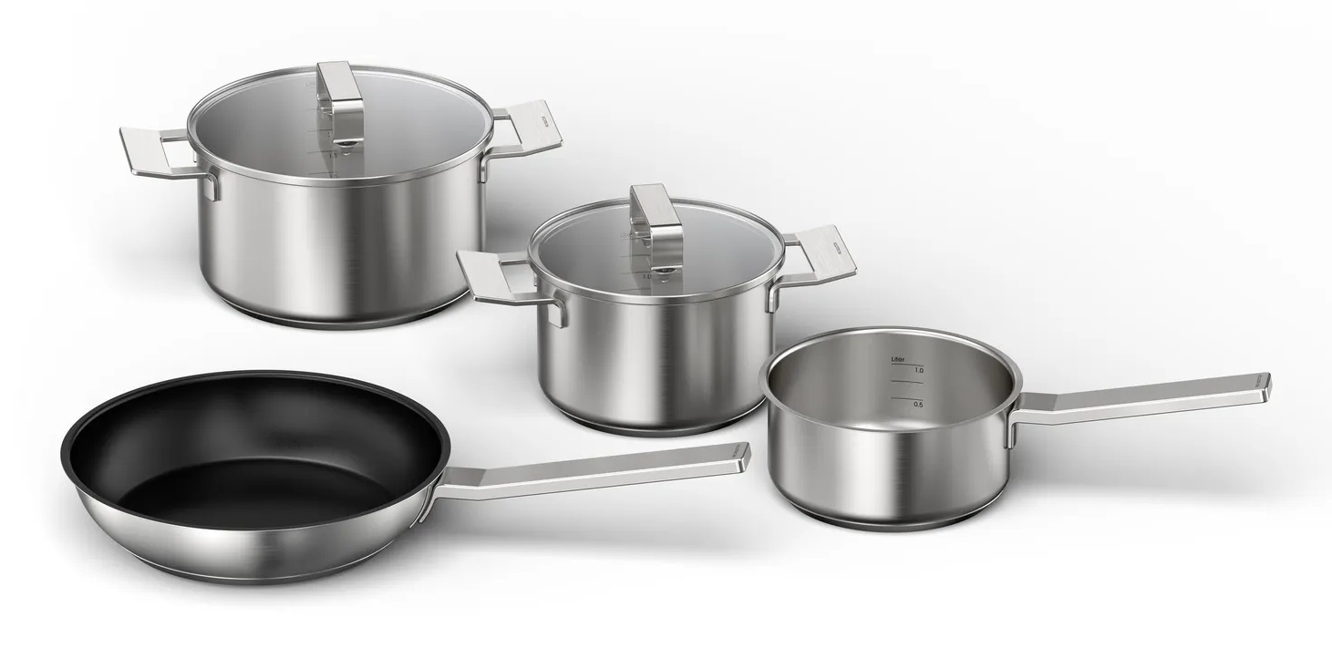 Siemens HZ9SE040 Set di Pentole in Acciaio Inox e Vetro, 4 Pezzi, Compatibile con Induzione, Max 220 °C