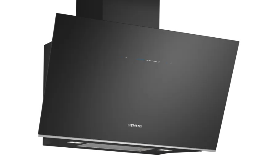 Siemens LC91KLT60 iQ700 Cappa Aspirante a Parete 90 cm Colore Nero con Vetro, Potenza di Estrazione 1007 m³/h, Classe A, Filtro in Acciaio Inossidabile