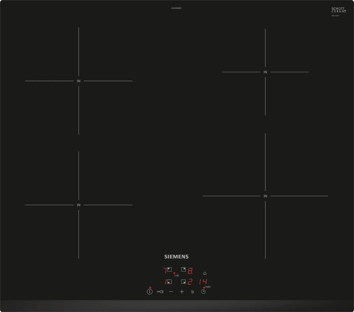 Siemens iQ100 EU63KBEB5E Piano Cottura a Induzione 60 cm Nero Vetroceramica 4 Zone con Controllo Touch