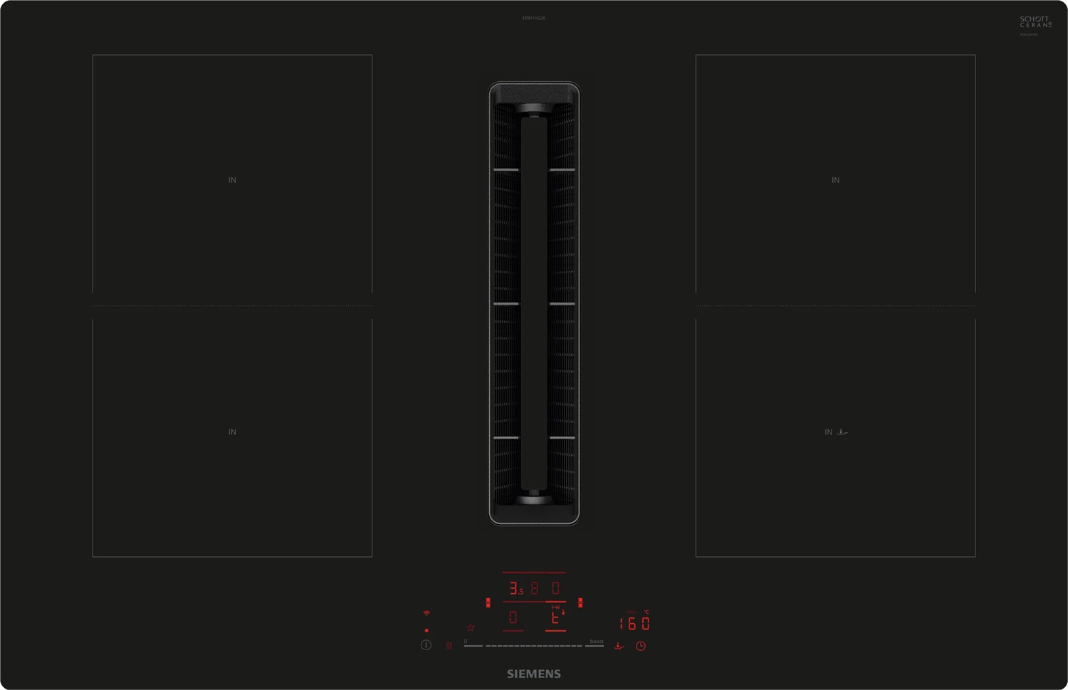 Siemens ED811HQ26E Piano Cottura a Induzione 80 cm con Cappa Integrata, 4 Zone, Vetroceramica Nero, Da Incasso