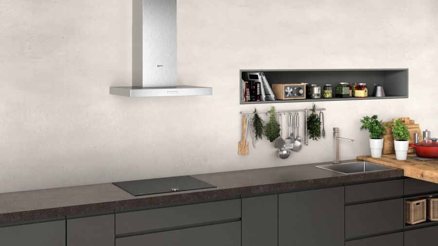 Neff D64BBC0N0 Cappa Aspirante a Parete 60 cm in Acciaio Inox con Potenza di Estrazione 590 m³/h e Illuminazione LED