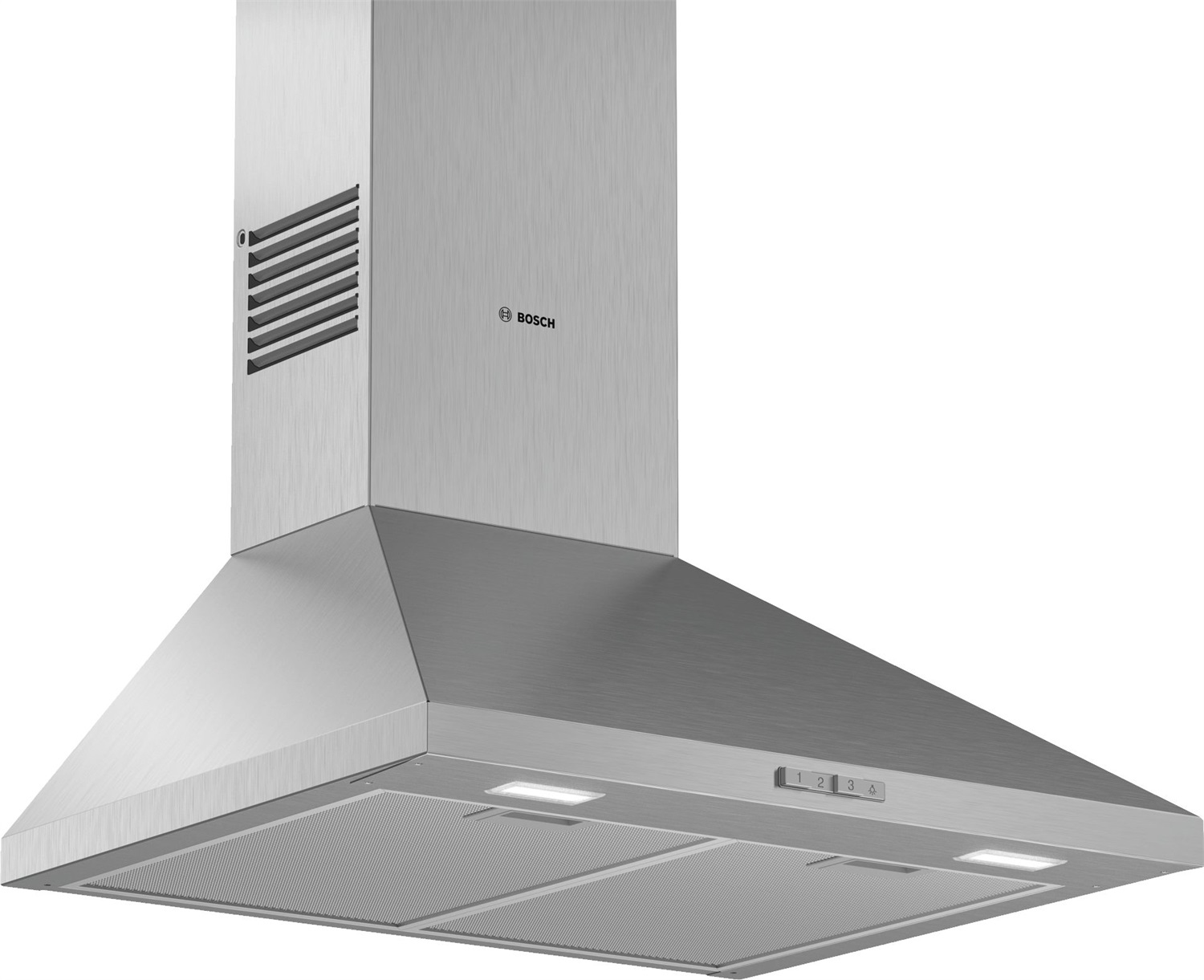 Bosch DWP64BC50 Cappa Aspirante a Parete in Acciaio Inossidabile 360 m³/h Classe C con Illuminazione LED e 3 Livelli di Aspirazione