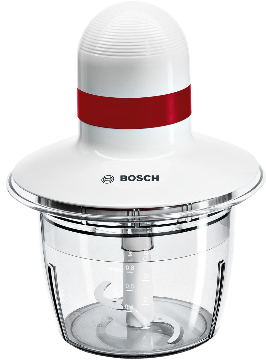 Bosch MMRP1000 Tritatutto Elettrico 400 W, 0.8 Litri, Plastica e Acciaio Inox, Colori Rosso/Trasparente/Bianco