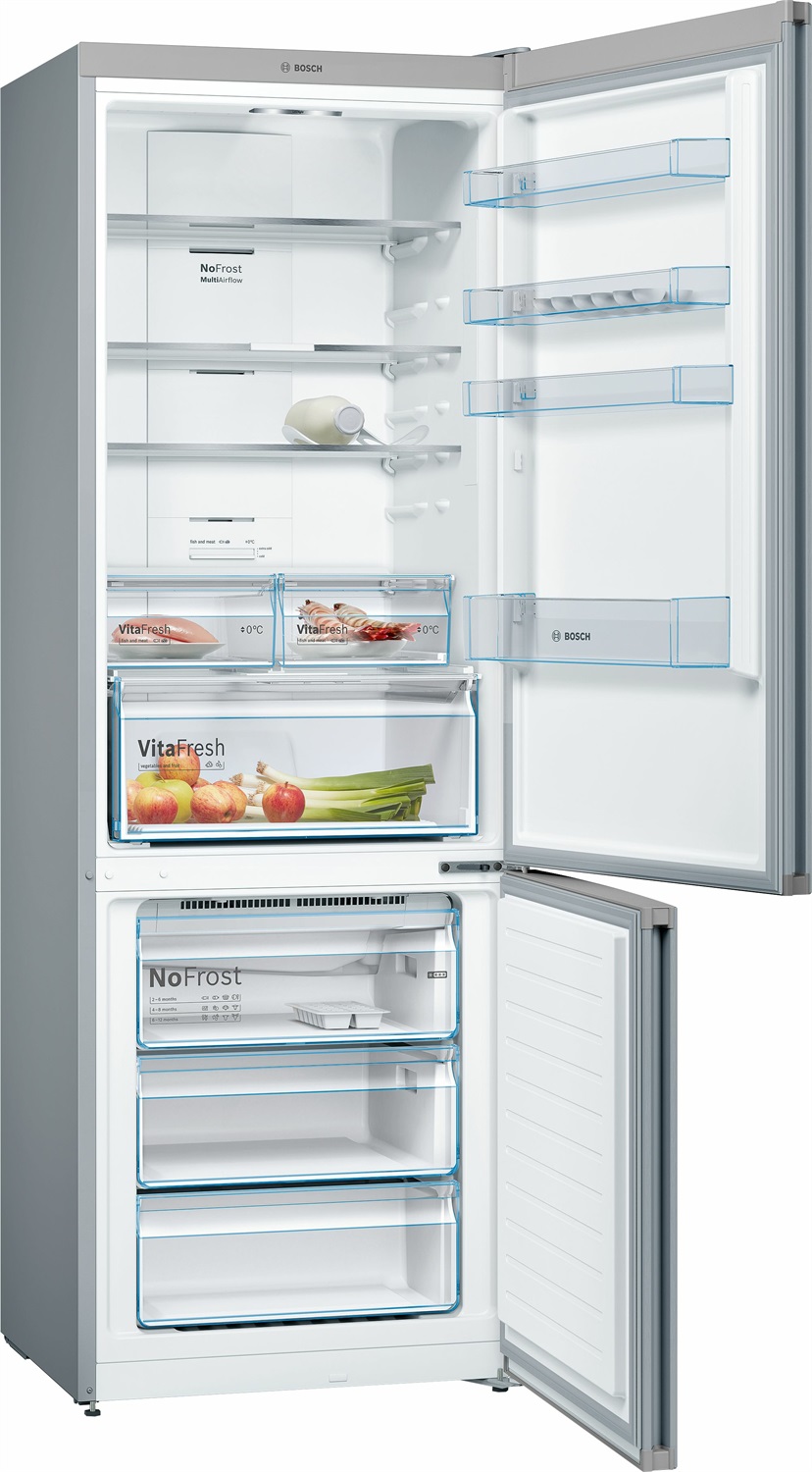 Bosch KGN49XLEA Frigorifero Combinato Libera Installazione 438L No Frost con SuperCooling e Design Metal Look
