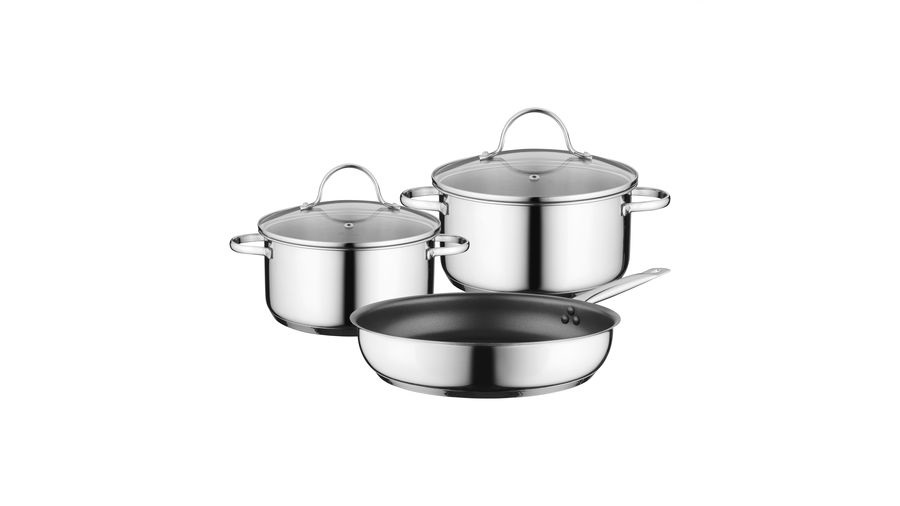 Bosch HEZ9SE030 Set di Pentole 5 Pezzi in Acciaio Inossidabile con Rivestimento Antiaderente e Coperchi in Vetro