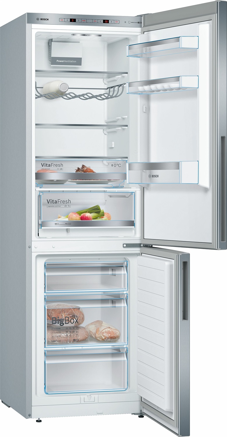 Bosch KGE36ALCA Frigorifero Combinato 186 x 60 cm, Capacità 302-312 Litri, Classe C, Low Frost, Cassetti VitaFresh, Acciaio Inox