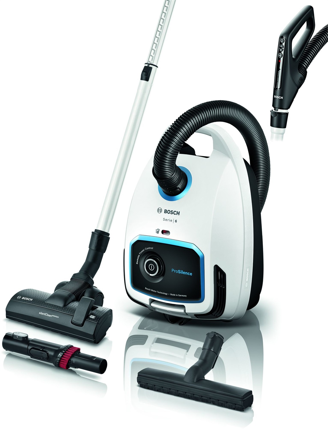 Bosch BGB6SIL1 Aspirapolvere a Traino con Sacco 700W ProSilence Filtro Hepa Remote Power Control Bianco