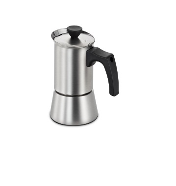 Bosch HEZ9ES100 Moka in Acciaio Inox Satinato per 4 Tazze, Adatta per Piani a Induzione, Diametro Base 9 cm