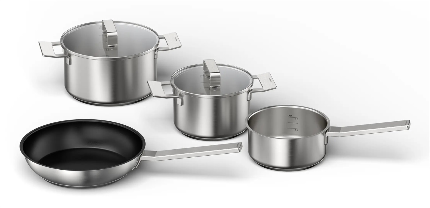 Bosch HEZ9SE040 Set di 4 Pentole Antiaderenti in Acciaio Inox e Ceramica per Induzione