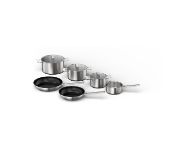 Bosch HEZ9SE060 Set di Pentole in Acciaio Inox, 6 Pezzi, Induzione, Spremibile in Lavastoviglie, Resistente al Forno