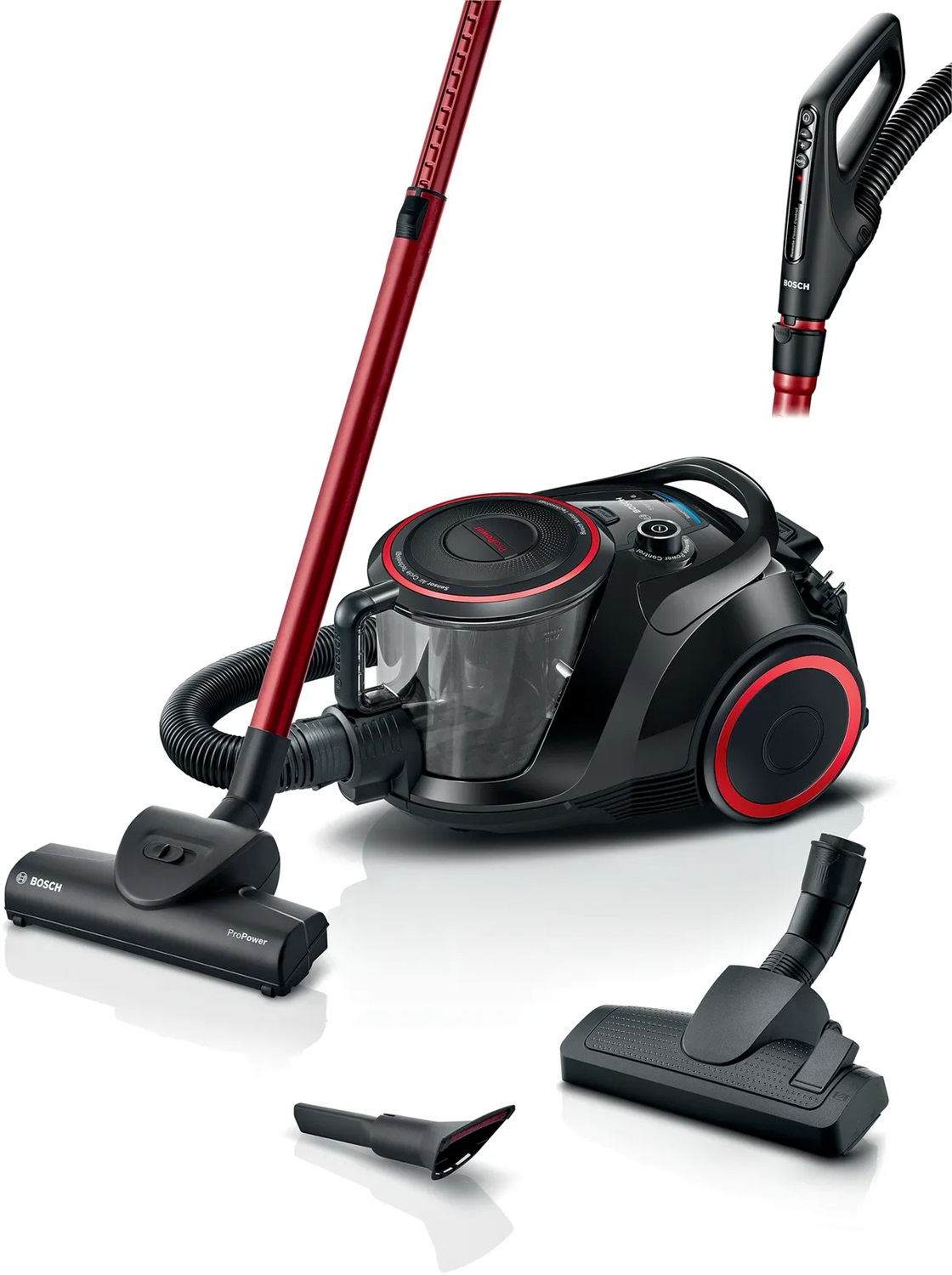 Bosch BGS41POW1 Aspirapolvere a Traino Senza Sacchetto 700 W - Capacità 2,4 L, HEPA 13, 72 dB, Raggio d'Azione 10 m, Sistema QuattroPower