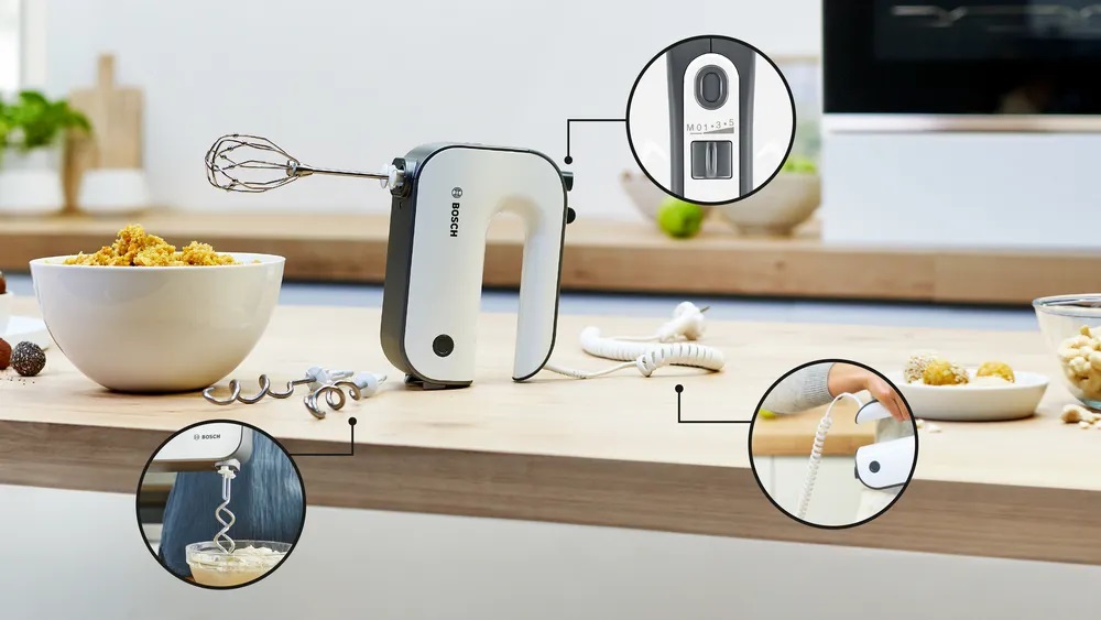 Bosch MFQ49300 Sbattitore Manuale 850 W Bianco/Argento Scuro con 5 Velocità e 2 Ganci