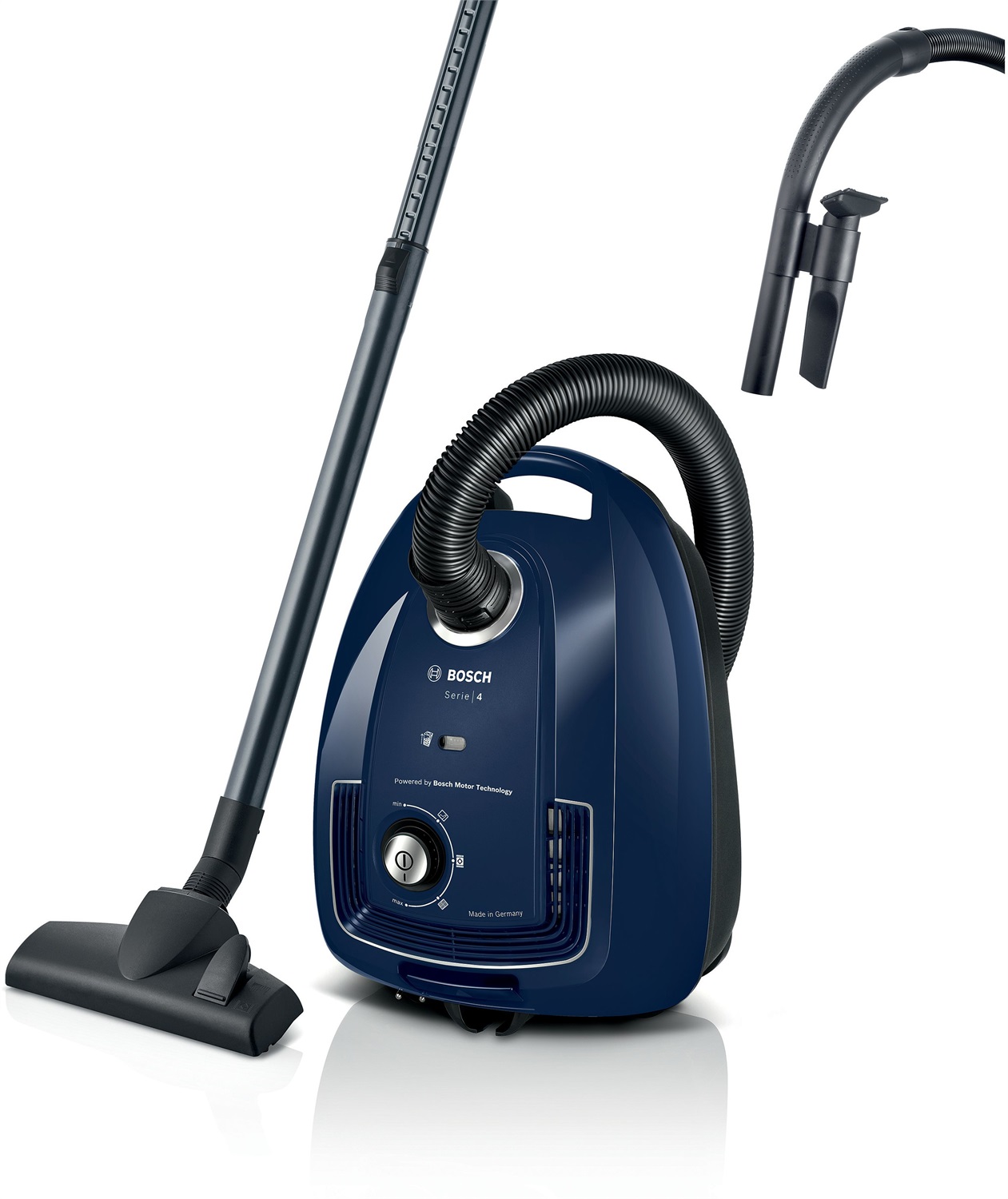 Bosch Serie 4 BGL38BU1 Aspirapolvere a Traino con Sacco 600W, Capacità 4 Litri, Filtro Igienico, Colore Dark Navy