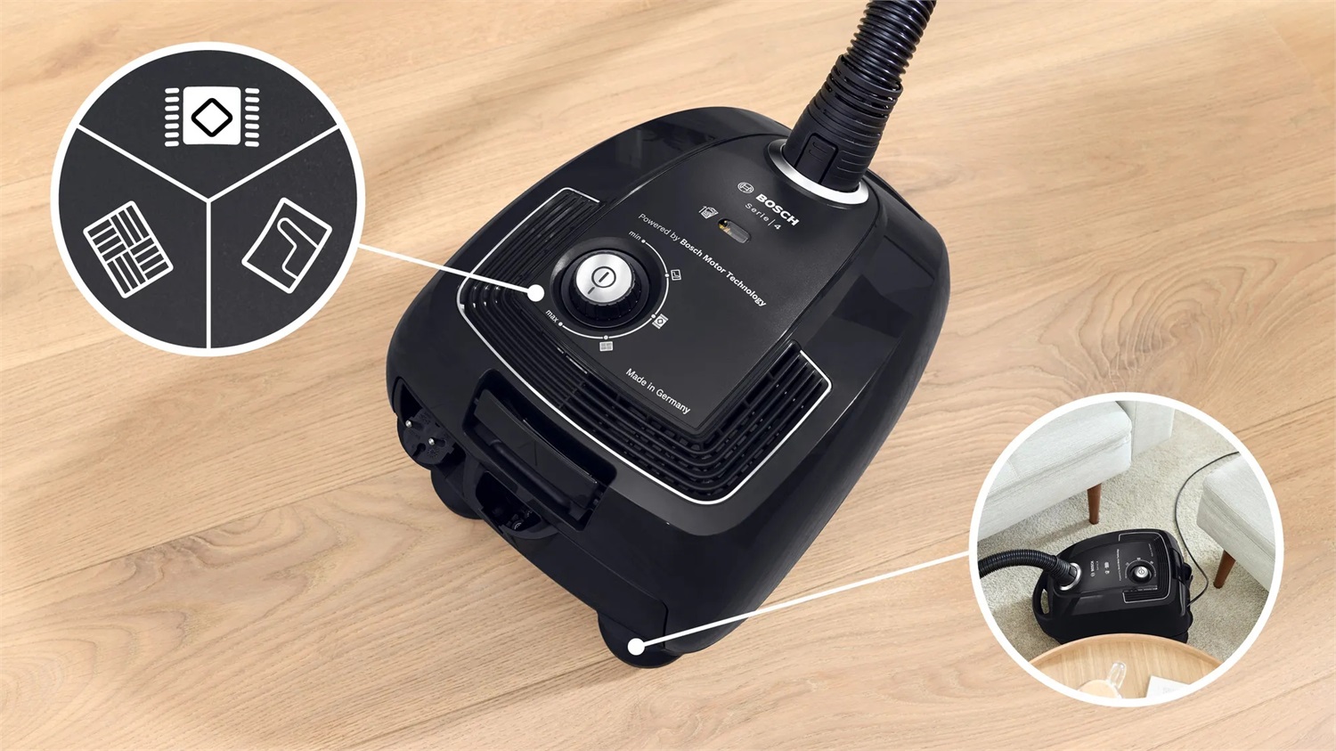 Bosch BGL38BA2H Aspirapolvere a Traino 600 W con Sacchetto, Capacità 4 L, Filtraggio (h)EPA, Colore Nero