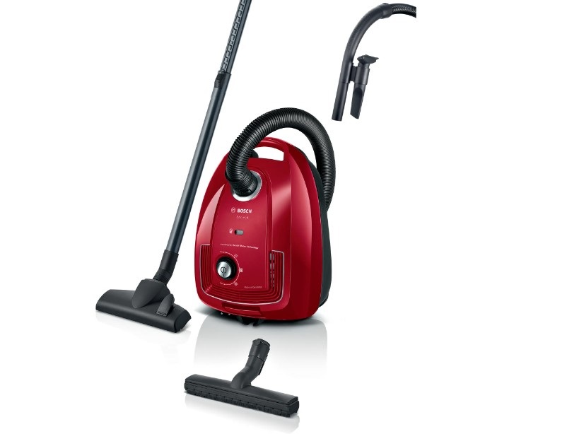 Bosch Serie 4 BGD38RD1H - Aspirapolvere a Traino Rosso con Sacchetto, 4 L, 600 W, Garanzia 10 Anni sul Motore, Realizzato con Plastica Riciclata