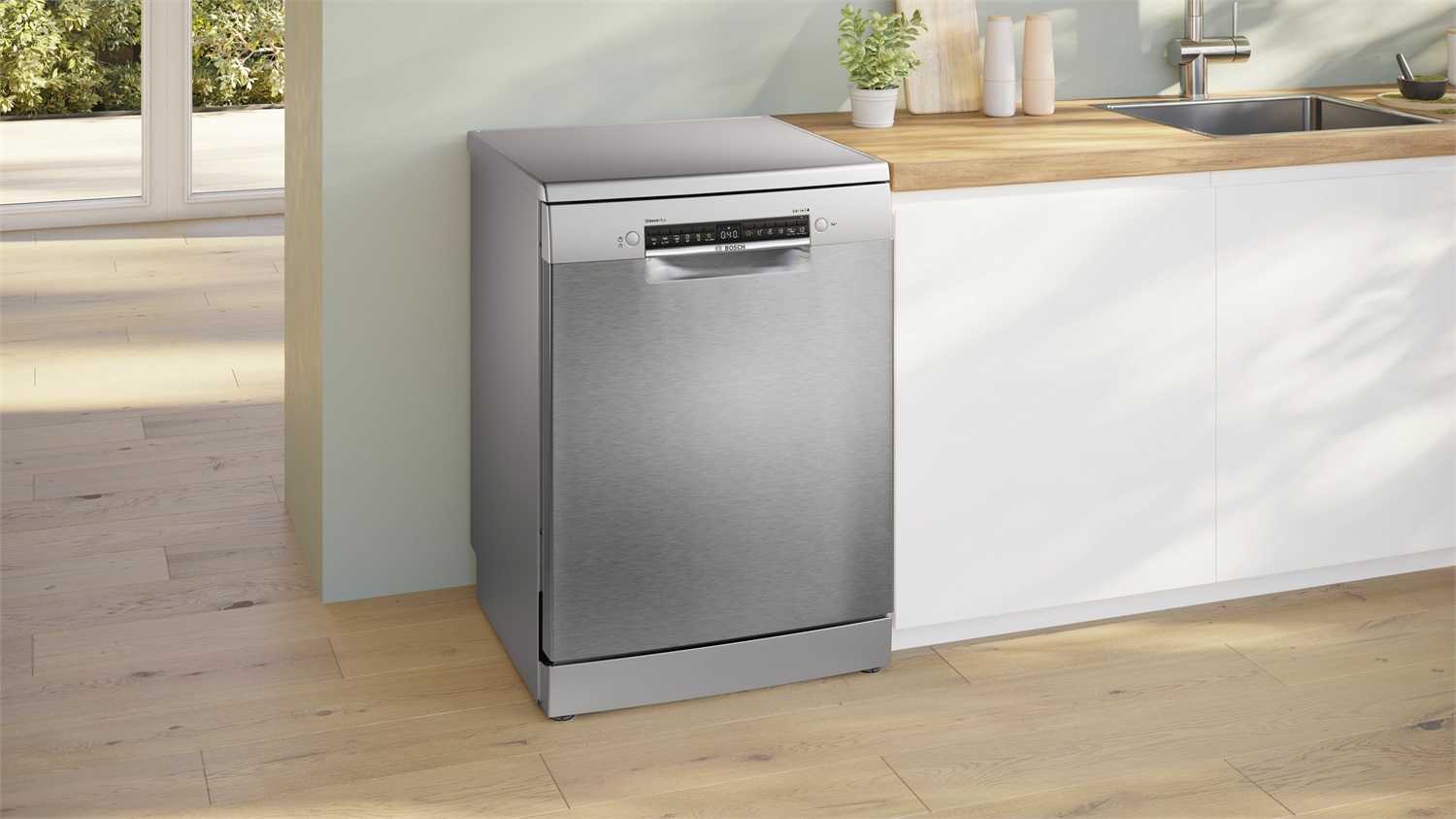 Bosch Serie 4 SMS4EMI06E Lavastoviglie 60cm da Libera Installazione 14 Coperti in Acciaio Inox Spazzolato Anti-Impronta Classe B con Efficient Dry e Cassetto Vario