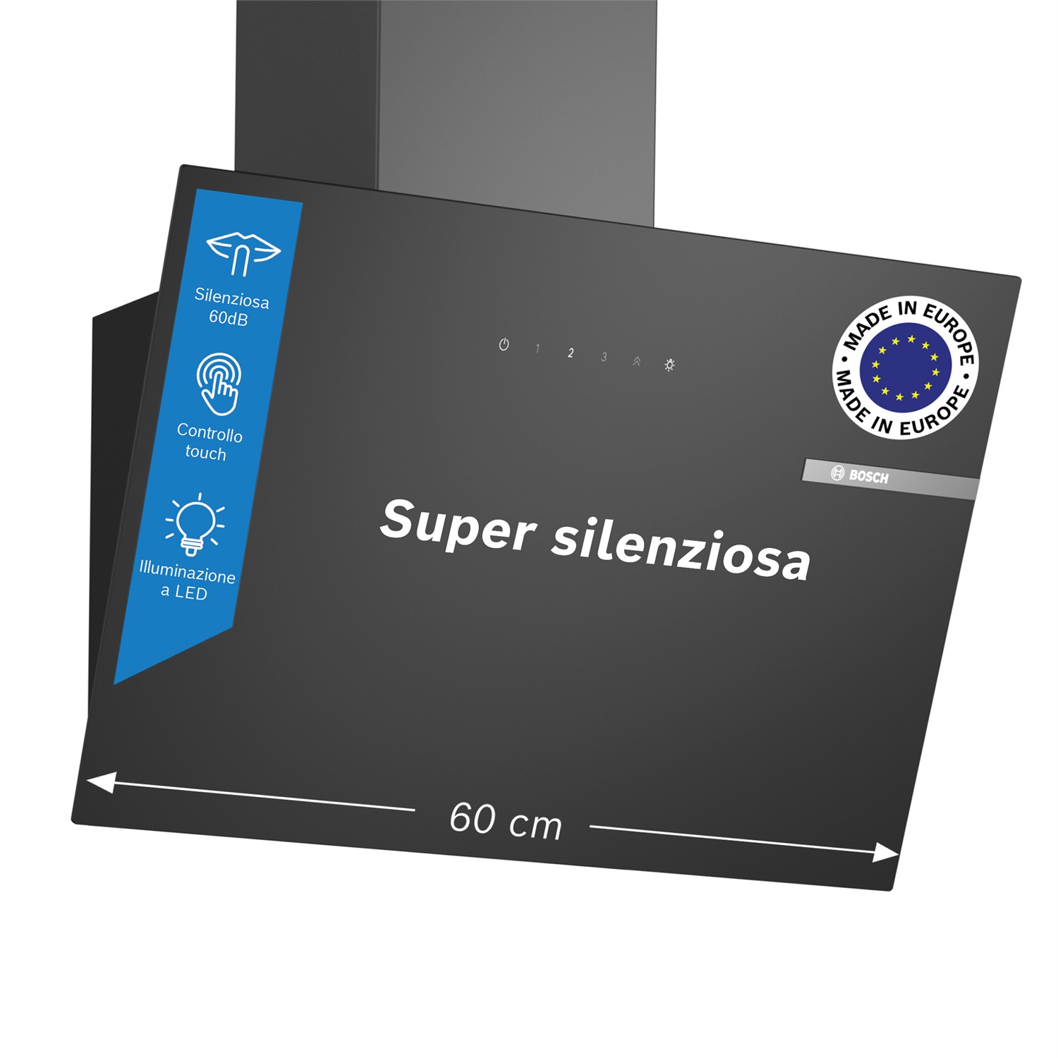 Bosch Serie 2 DWK65DK60 Cappa Aspirante a Parete 60 cm Vetro Nero 430 m³/h Classe A 60 dB