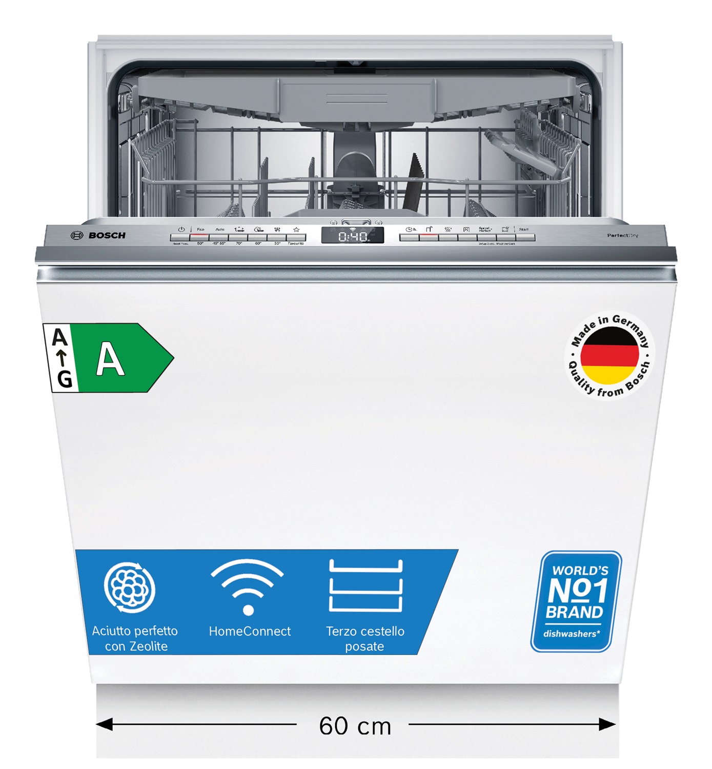 Bosch SMV6YCX02E Lavastoviglie Smart da incasso a scomparsa totale 14 coperti Classe A con Home Connect e Cestelli adattabili